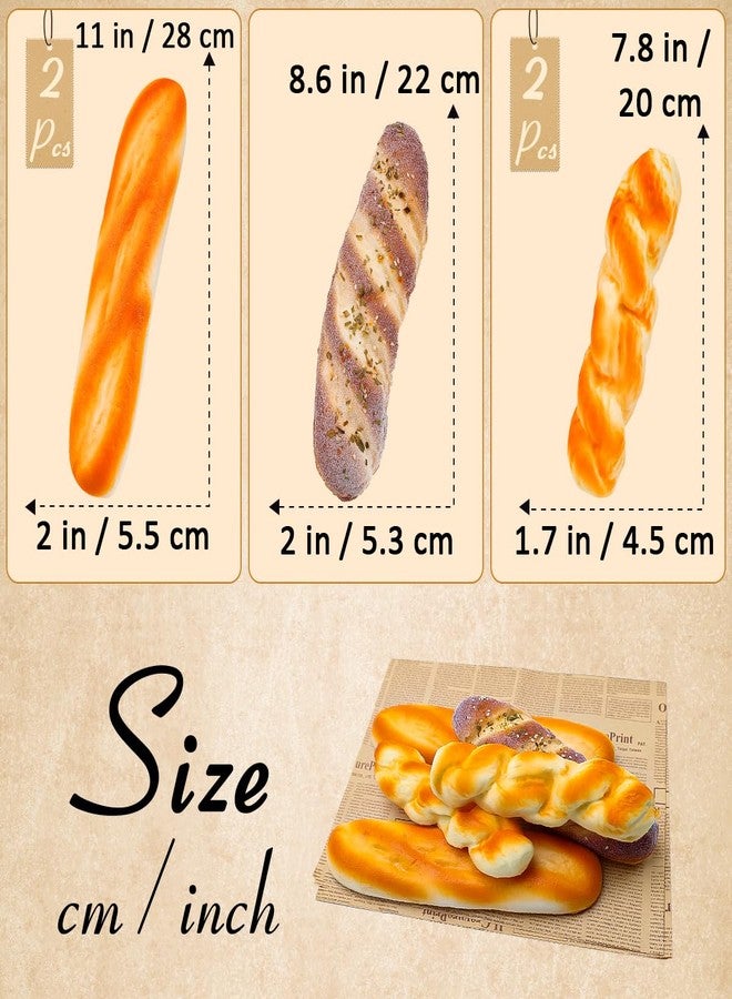 Meiwlong 5 Pieces Fake Bread Set,Realistic Artificial Bread Fake Baguette Bread Loaf Loaves of Bread for Food Props Display Home Kitchen Bakery Restaurant Decoration - Image 2